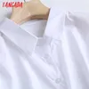 Tangada Women Basic Oversized White Shirts Long Sleeve Solid Turn Down Collar Elegant Office Ladies Work Wear Blouses BC24 210609