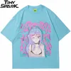 Män Hip Hop Streetwear T Shirt Sexig Anime Girl Illusion Print Tshirt Sommar Kortärmad T-shirt Harajuku Bomull Loose Tops Tees 210707