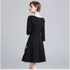 Высокое качество Осенняя вышивка шикарное платье половина рукава старинные элегантные черные вечеринки платья Vestidos 210520