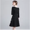 Haute qualité automne broderie Chic robe demi manches Vintage élégant noir robes de soirée Vestidos 210520