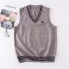 [Bing nai] 8 färger våren höst knited västar söta broderi pullovers v neck sweaters jk school uniform student kläder kläder uppsättningar