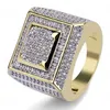 Mens Ring Vintage Hip Hop Smycken Full CZ Bling Iced Out Koppar Ringar Real Gold Plated För Lover Mode Smycken