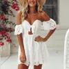 Mulheres praia vestido moda verão sexy esvaziamento fora off ombro branco feminino solto uma linha robe vestidos mujer vestidos casuais