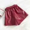 Autumn Winter Women's Trousers Korean Solid Color Elastic Waist Casual Pants Slim Wide-leg Leather Short LL519 210506