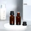 6pcs 5ml-20ml Amber Glass Essential Oil Bottle with Hole Cap for Essential Oil Aromatherapy Perfume Sample Dropper Bottle