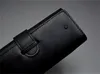 Luxury Black Leather Pencil case high quality Double pen Holder stationery office school supplies pens bag as gift
