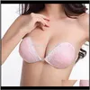 Apparel Drop Leverans 2021 Adhesive Osynlig bras Strapless Sexig Vit Blommig Lace Push Up Bröllop Seamless Womens Underkläder BH med Packag