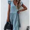 Donne New Summer Sundress Casual Ruffles Maniche con scollo a V Dot Boho Party Abiti Eleganti Mini abiti Moda Abiti 210426