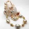 Y·YING Natural Cultured White Freshwater Pearl Teardrop Shape Blue larimar Gold brushed teardrop Bead Wrap Necklace 24"
