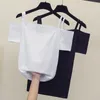 T-shirt estive sexy Top con scollo a V manica corta stile coreano T-shirt da donna T-shirt da donna in cotone moda Femme 210604