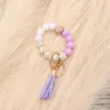 Foreign trade food grade silicone beads bracelet keychain personalized tassel pendant key ring female multi-color optional