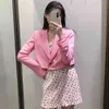 Женщины Vintage Switched Воротник Сплошной Цвет Короткие Тонкие Blazer Пальто Женская Одна Кнопка Верхняя одежда Шикарный Урожай Урожай 210521