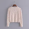 Floral Jacquard Knitted Cardigan Women Long Sleeve Crop Top Woman Spring Jackets Fashion V Neck Cute Sweater 210519