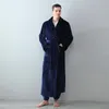 Men's Sleepwear Bathrobe Flannel Coral Fleece Nightgown French Pamas Winter Long Style Warmth Plus Thick Homewearmen's