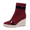 Meotina Winter Ankle Boots Women Zipper Platform Wedges Heel Short Boots Mixed Colors Super High Heel Shoes Ladies Fall Size 43 210608