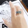 Retro Blue Eye Owl Adjustable Silver Rings With Side Stones Cute Men and Women Simple Design Animal Ring jewelry wholesale