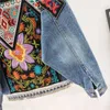 Giacca di jeans Donna For Boho Ricami pesanti con perline Paillettes Oversize Vintage Manica lunga Casual Jean Capispalla femminile 211014