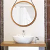 Miroirs suspendus Miroir mural rond dans la salle de bain Chambre à coucher - Sangle de cuir réglable en bambou massif