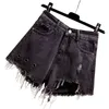 Women Plus Size Denim Shorts Solid Pocket Hole Jeans Black Wide Leg Casual Sexy Summer Booty Womens