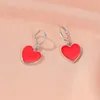 Korean Sweet Girl Red Heart-shaped Pendant Earrings Charming Women's Wedding Party Ear Clip Jewelry Romantic Valentine's Gift