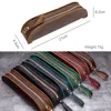 Pencil Bags 100% Genuine Leather Bag Zipper Pen Storage Pouch Vintage Crazy Horse Creative School Stationary Products