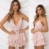 Women's Jumpsuits & Rompers Liyuan Red Sexy Overalls Women Backless V Neck Summer Playsuit Beach Plaid Ruffles Short Jumpsuit274j