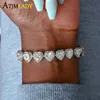 HipHop Bling 5A Cubic Zirconia Iced Out Women Men Rapper Halo CZ Cluster Heart Shaped Tennis Chain Bracelet Wrist Jewelry