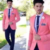 Pink Casual Slim fit Men Suits with Notched Lapel 2 Piece Wedding Tuxedo for Groomsmen Man Fashion Jacket with Navy Blue Pants X09313w