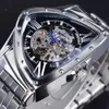 Duncougar Triangle Skeleton Dial Automatic Horloge Zwart Zilver Rvs Waterdichte Mechanische Horloge Top Merk Mannen Klok