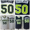 Mężczyzna Admiral David Robinson 50 Koszykówka Jersey Naval Academy Navy Mindshipmen Usna College Jerseys Blue Białe Koszulki S-XXL