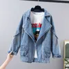 Vintage Mid Lange Jeans Jacke Mantel Frauen Oberbekleidung Herbst Mode Kette Quaste Denim Jacken Weibliche Harajuku Chaqueta Mujer 210922