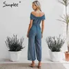 Elegant off shoulder women Solid sashes female jumpsuit romper Twist neck office ladies casual long overalls 210414