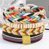 Juego de pulseras con dijes multicapa trenzadas hechas a mano de cuerda colorida para hombres y mujeres, brazalete ajustable Punk, joyería de moda