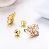 Stud 5 Colors Cute Butterfly Screw Back Earrings For Women Kids Child Baby Girls Cubic Zircon Gold Color Jewelry Aros Oorbellen