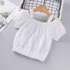 Girls' Suit Spring Summer Children's Clothing Suspenders Short-sleeved Striped Shorts Two-piece Girl Clothes 210515