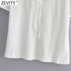 Zevity Nouvelles femmes Sweet Cascade Volants Décoration Casual Blanc T-shirt Femme Chic À Manches Courtes Tricoté Tops D'été T695 210419