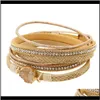 Armbänder Schmuck Drop Lieferung 2021 Retro Frauen Multi Layer Strass Runde Charme Faux Leder Seil Armband Armreif Mode LHBMF