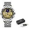 Wristwatches 2021 Lige Men Watch Top Sports Zegarki Chronograph Quartz Wristwatch Data Mężczyzna Hollow Clock Relogio Masculino