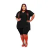 4x 5x Women Plus size Tracksuits solid color Two piece sets Summer clothing casual outfits short sleeve t shirt+shorts 5433