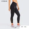 Kvinnors Naken Känsla Högt Midja Capri Mesh Yoga Tight Workout Leggings med Zip Pocket -21 inches