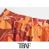 TRAF mujeres Chic moda con dardos impreso Bermudas pantalones cortos Vintage alta cintura elástica bolsillos laterales pantalones cortos femeninos 210611