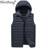 Bang Brand Gilet pour hommes Gilet en coton ultra léger Hommes avec capuche imperméable sans manches Doublure chaude Mâle Slim Gilet 211105