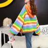 Swetery dla kobiet kolorowe paski kobiety sweter sznurka z kapturem samica