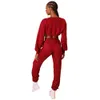 Solidna bluza z długim rękawem z długim rękawem Crop Top and High Waist Spodnie Dress Women 2 Piece Set Sportswear Cool Girl Streetwear 210525