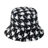 Moda Outdoor Vacation Lady Panama Zagęszczone Miękkie Ciepłe Wędkarstwo Cap Faux Futro Houndstooth Wiadro Hat Kobiety Zima