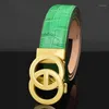 Belts High Quality Crocodile Pattern Leather Automatic Buckle Men Letter Fashion Western Style Waist Strap