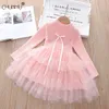 Outono menina camisola de bebê tricotada vestido crianças vestido de camisola quente para meninas infantil inverno casual manga longa princesa vestido q0716