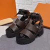 Women Designer Sexy Sandals Platform Rivets Shoes Glazed Calf Brown Patent Casual Sandal Thick Soles High Heels Size 34-40 With Box