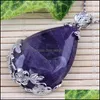 Colliers Pendentifs Top vente Quartz violet naturel incrusté pendentif en forme de larme Reiki Chakra perle pour collier cadeau femmes bijoux à la mode goutte