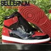 신발 Jumpman 1 High OG Bred 특허 농구 레드 블랙 1s 특허 가죽 스포츠 스니커즈 Ship